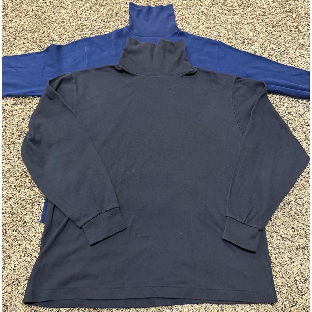 Lot of 2 Lord & Taylor Mock Neck‎ Long Sleeve Shirts Ribbed Cuffs Navy Black